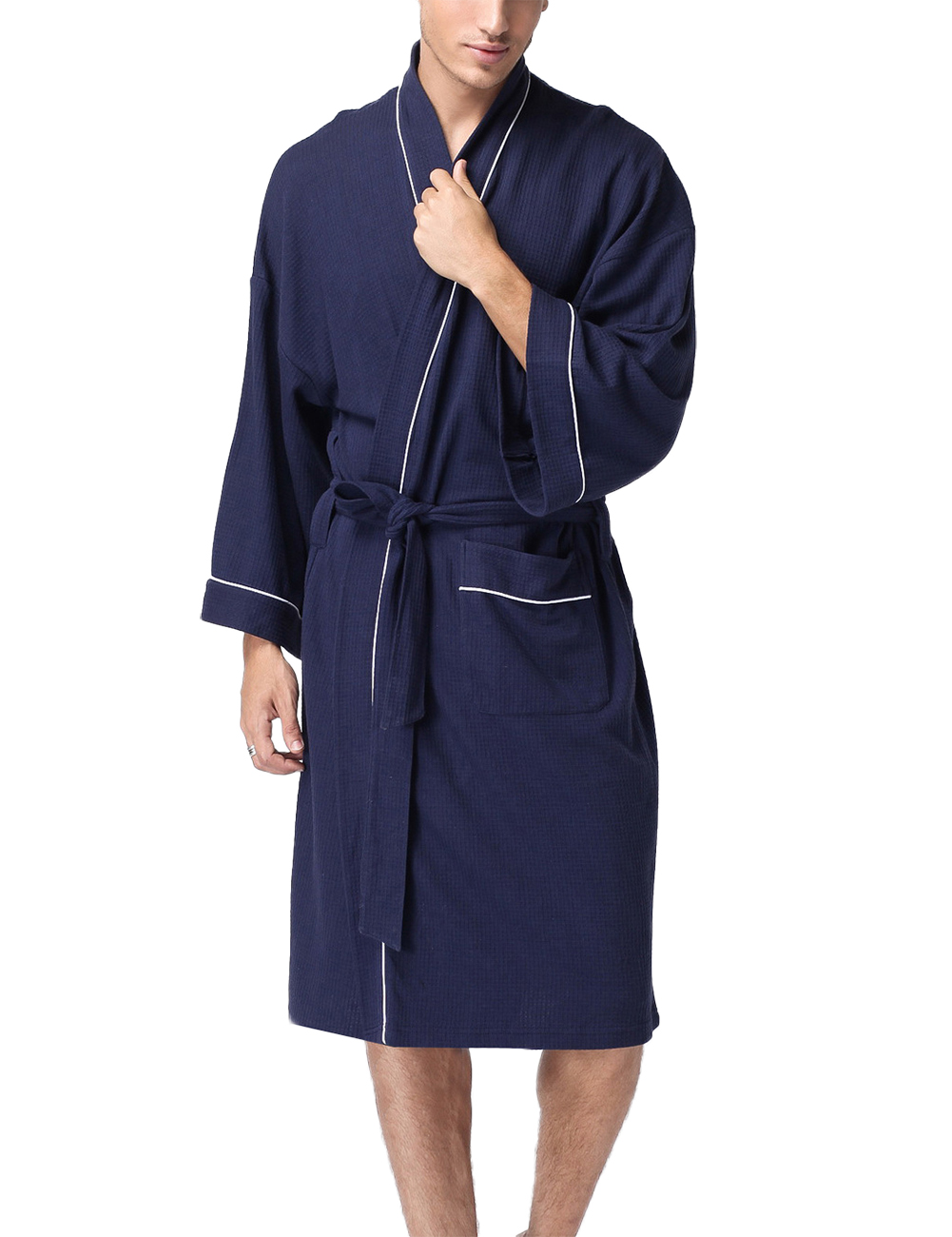 Men's Cotton Lightweight Woven Long Robes Bathrobe Pajamas Sleep Gown