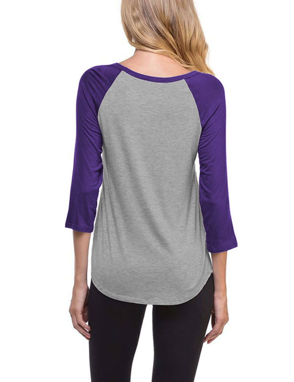 US Womens Fashion Vneck Raglan 3/4 Sleeve Baseball TShirt Tee Top