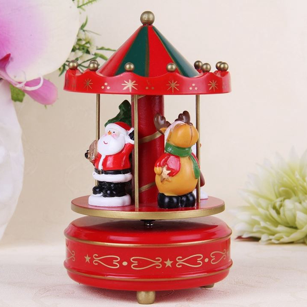 wooden windup melody merry go round carousel musical box pilates christmas ornament